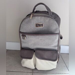 Itzy Ritzy Gray & Cream Diaper Bag Backpack with Brown Accents